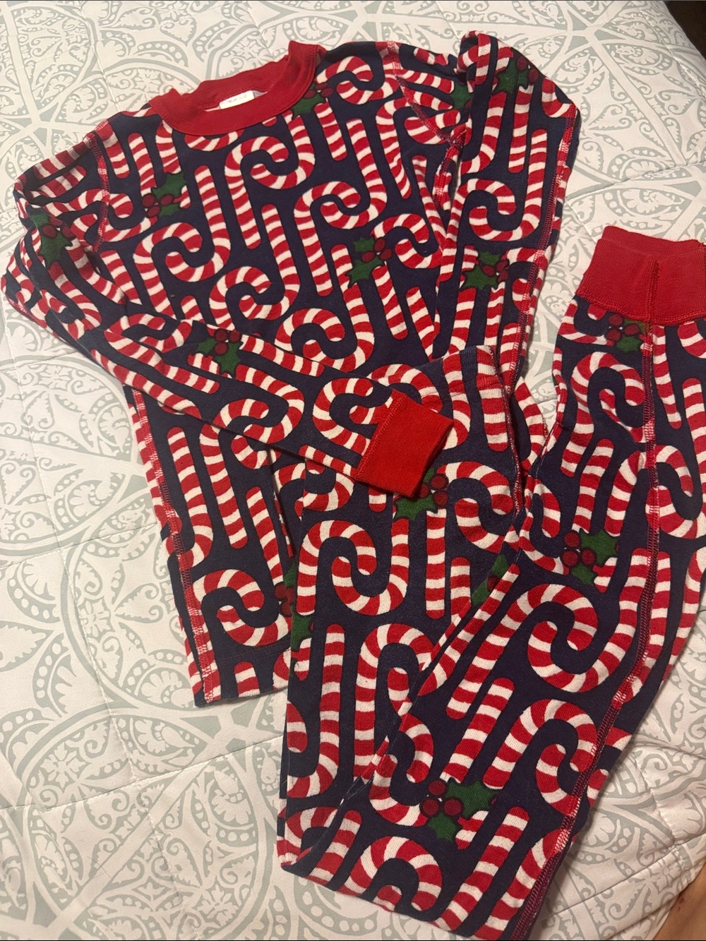 Hanna Andersson Navy and Red Candy Cane Pajama Set